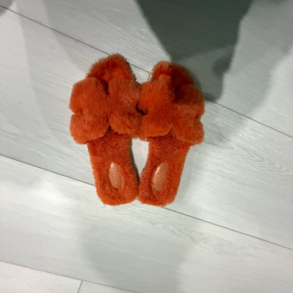 Sold! Hermes Orange Fuzzy Sandals